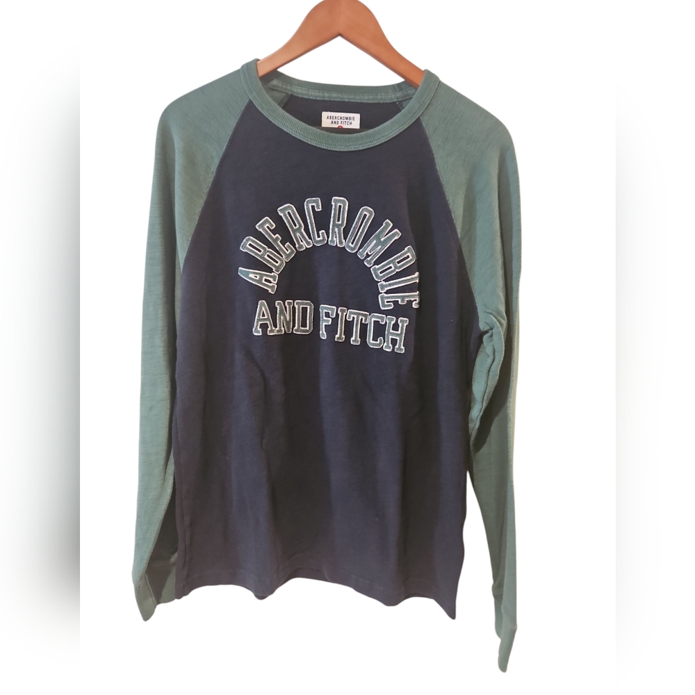 Abercrombie & Fitch Navy and Green Long Sleeve Shirt